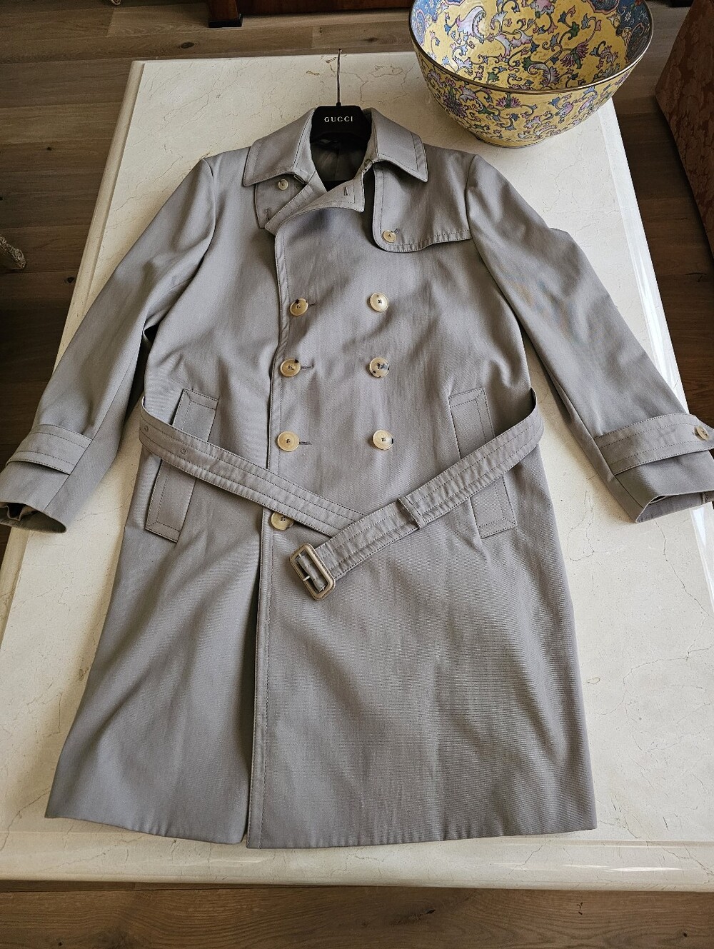 Auth GUCCI Men’s Double-Breasted Cotton Gabardine Belted Trench Coat  42R NWOT